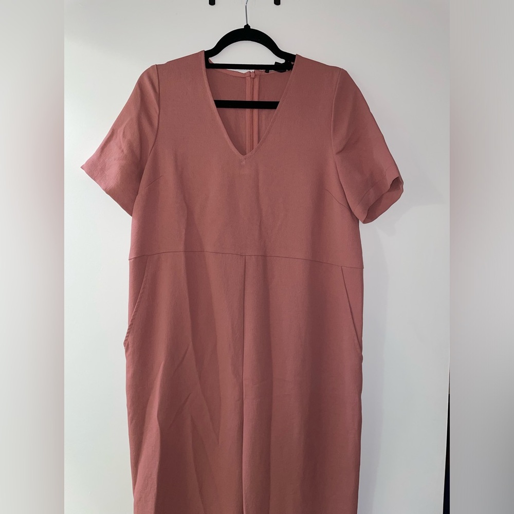 Hatch Rose Pink Maternity V Neck Short Sleeve Zipper Pocket Jumpsuit Size 1, S